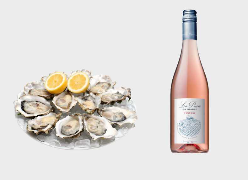 Plateau Oysters and Roses' wine