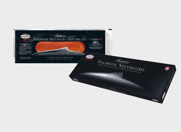 Salmone argentato selvaggio Coho affumicato nella confezione I Love Ostrica