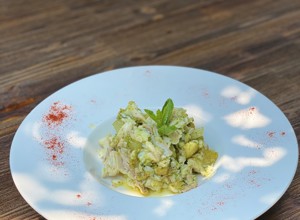 Scorfano cotto a bassa temperatura con asparagi e patate